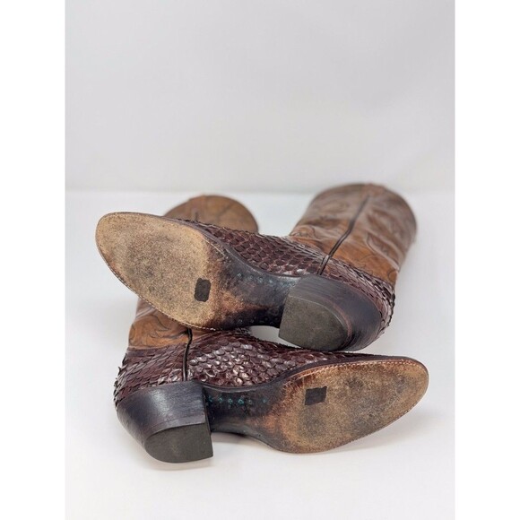 Larry Mahan Mens Western Boots Brown Leather Snakeskin Embossed Cowboy US 7D - Picture 6 of 9